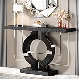 Tribesigns 43" Modern Console Table with O-Shaped Base, Entryway Sofa Table with Mirror Finish for Living Room, Hallway, Entrance (Black)
