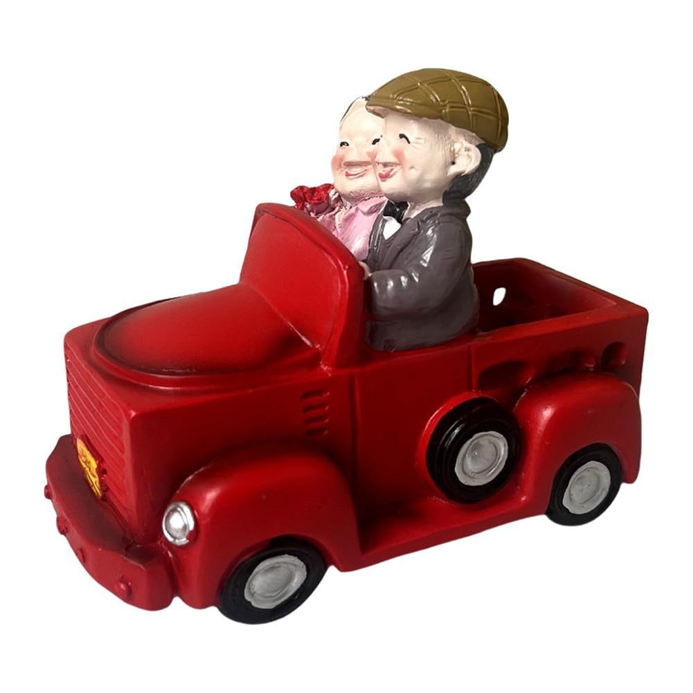 CTRLZS Resin Couple Figurine Resin Garden Decorations Statues Collectible Figurines Hand-Painted Figures Sitting in A Car