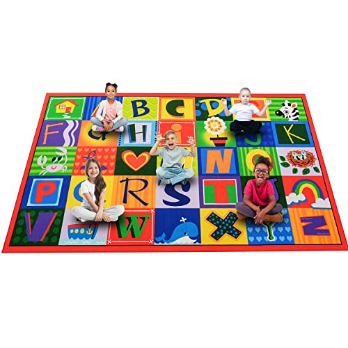ABCarpet Classroom Rug Kids Carpet Learning Educational Elementary School Daycare Nursery Non Slip Soft Washable ABC Numbers Reading Alphabet Letter Seating Area Rug, 7.5 x 13ft