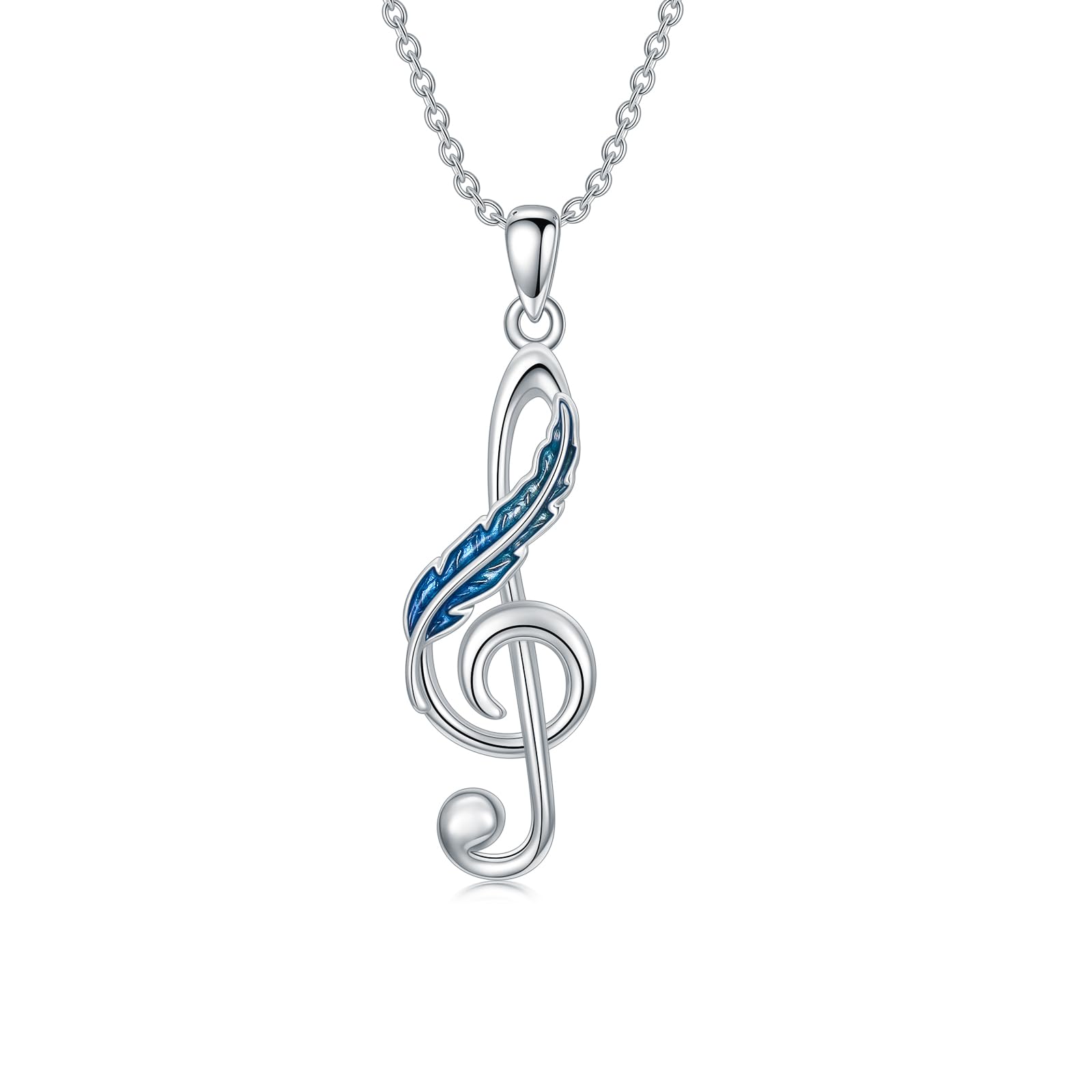 Collana con note musicali in argento Sterling con piuma e chiave di violino