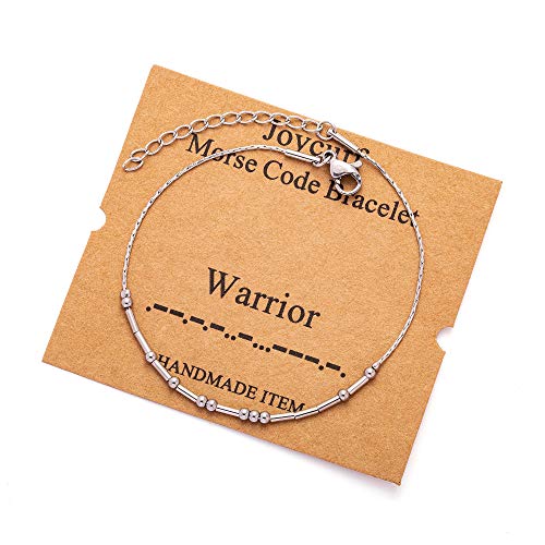Image of JoycuFF Inspirational Morse Code Bracelets for Women Silver Beads Jewelry Encouragement Mantra Gifts for Her