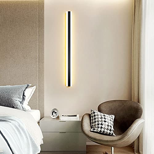 Aplique de pared lineal minimalista de metal negro largo, lámpara de pared con barra LED de 20 W, accesorio de iluminación moderno para cabecero de cama, luces de pared decorativas para pasillo de sa