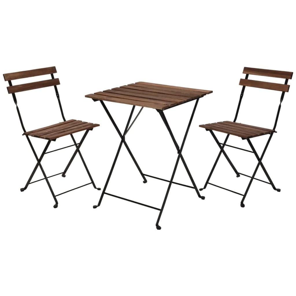 PROGARDEN Ensemble Bistro 3 pièces - 71x55x54 cm - Bois Brun foncé/Noir Métal