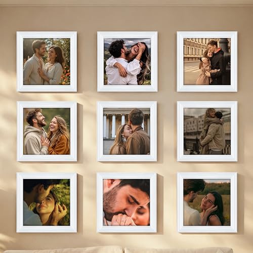 Image of Art Street Luxury Photo Frame for living room, Modern Step Design Photo Frames for Photograph, Art Work, Kids Room Set of 9 (8x8 Inch, White)