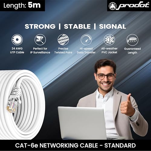 Image of ProDot Cat 6e 5 Meter Ethernet Cable /LAN Cable /Network Cable I High Speed 250MHZ I Weatherproof /UV Resistant I RJ45 Lan Cable I -10 To 60 Weather I Solid Conductor I 4 Pair (8 Wire Multi-Color)