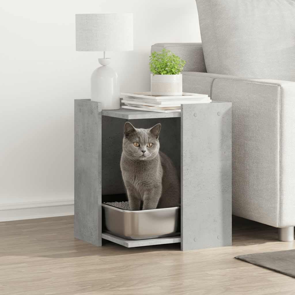 Katzenklo Schrank Betongrau 42x42x51 cm Katzenhaus Holzwerkstoff | Stilvolles Katzenhaus und Beistelltisch für das Wohnzimmer, ideal zur dezenten Platzierung von Katzentoiletten.