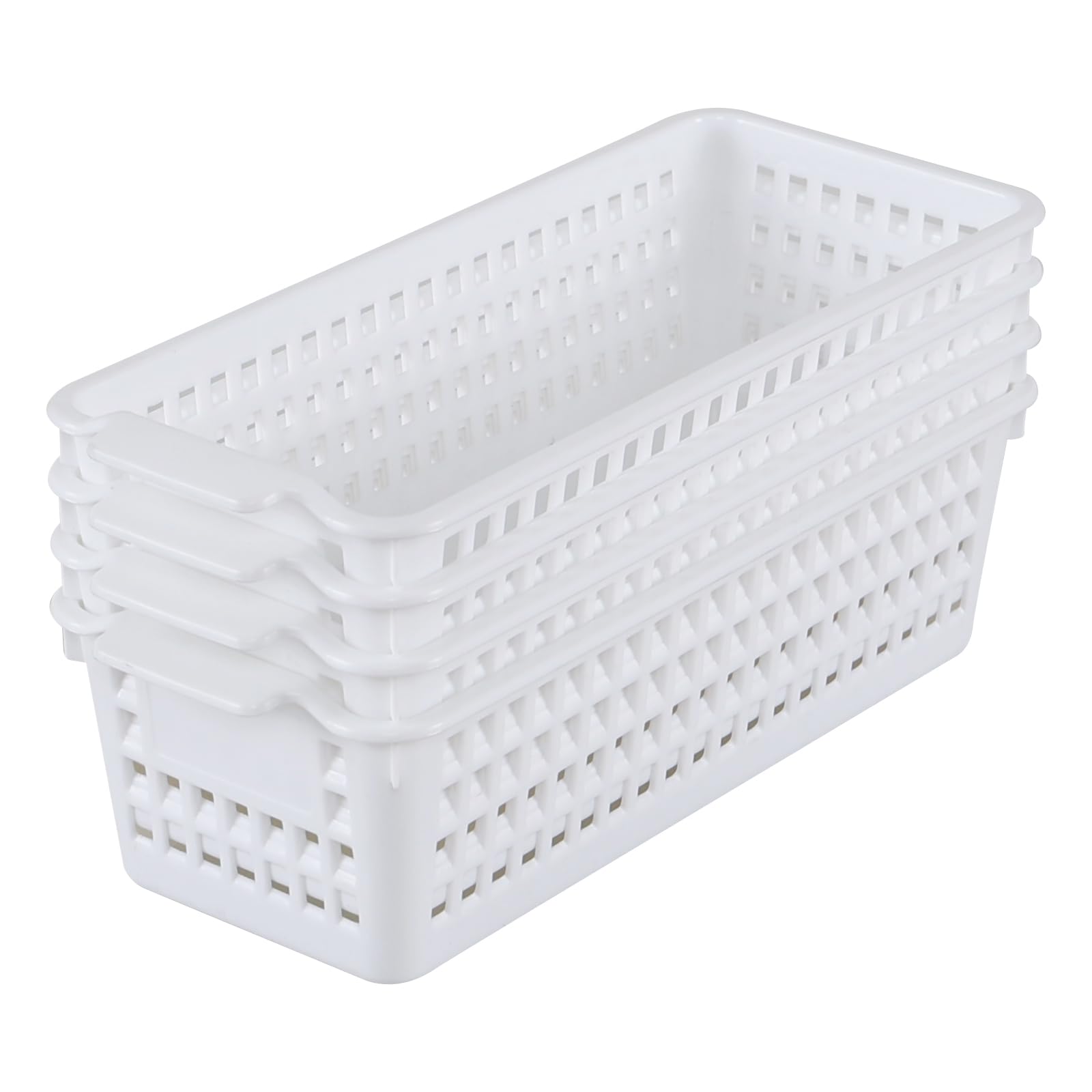 Panier de rangement blanc en plastique fin lot de 4 pour étagère