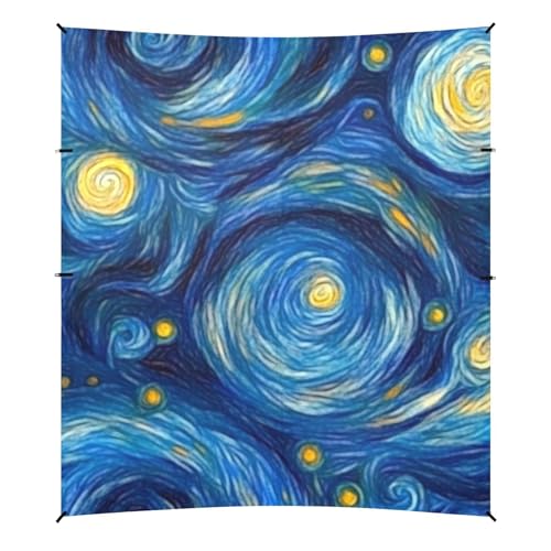 Masterpiece Starry Night Oil Painting4 Beach Tent UPF50 Water-Resistant Outdoor Sun Shade with Sand Shovel for Backyard and Camping