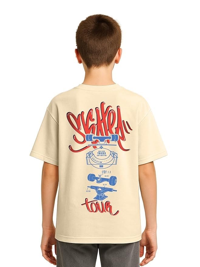 Image of Veirdo Pure Cotton Oversized Loose Fit Round Neck Cool Graphic Printed Half Sleeve T-Shirt Combo for Boys (Pack of 3)