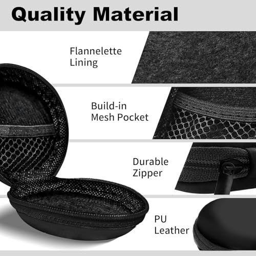 Image of Round Earbud Case Portable EVA Carrying Case Storage Bag Cell Phone Accessories Organizer with Carabiner for Earphone, Earbud, Earpieces, SD Memory Card, Camera Chips,Black