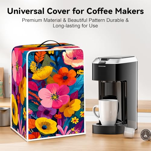 Image of Universal Coffee Maker Cover, Durable Polyester Lightweight Long-Lasting Dustproof Cotton Blend Appliance Protector for Kitchen Countertops (Colorful)