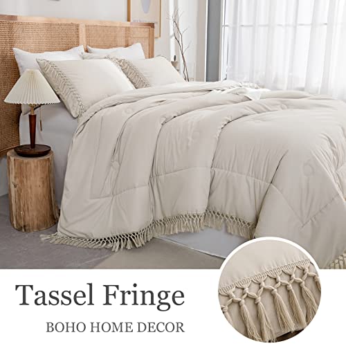 100% Washed Cotton Comforter Set & Super Soft Fluffy Microfiber Comforter Set-Beige Boho Bedding Comforter #TOP2
