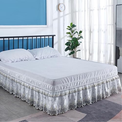 Jupe de lit 150x200 gris clair volants profonds et souples - 2