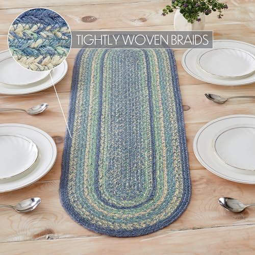 Vhc Brands 83504 Jolie Farmhouse 12 Inchx36 Inch Table Runner Blue Textured Jute Striped Oval Kitchen Table Decor thumb #2