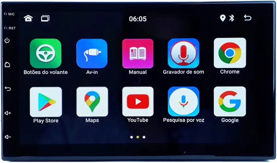 H-Tech Aparelho de som automotivo MP5 1 DIN tela de 7" HT-6722 Sistema Android 12, 1GB memória RAM 16GB de memória interna
