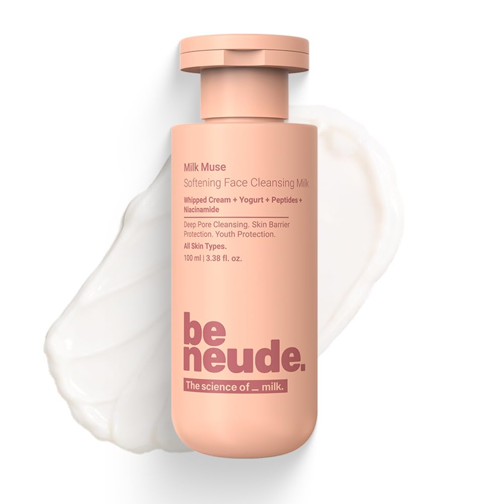 Be Neude Milk Muse Face Cleanser 100 ml with Peptides and Whipped Cream Deep Pore Non Drying Face Wash for Acne Prone and Sensitive Skin Hydrating Cleansing Milk