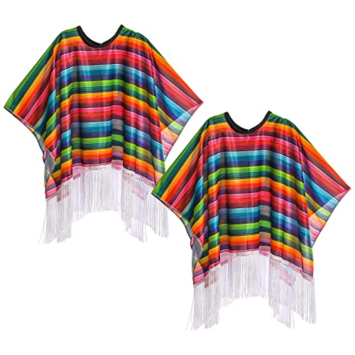 Frcctre 2 Pack Kids Mexican Serape Poncho, Colorful Cinco De Mayo Serape Poncho Mexican Theme Party Kids Costume Party Decorations Costume Supplies #TOP22