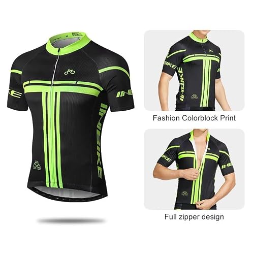 INBIKE Cycling Jersey Men, Short Sleeve Bike Shirt, Bicycle Tops for Biking Dark Green