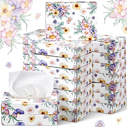 Image of Yinder 24 Packs 960 Sheets Tissue Cube Car Facial Boxes Disposable Facial Travel Tissues Holder Soft Watercolor Boxes 2 Ply 40 Sheets for Wedding Household Car Kitchen Bathroom(Flower)