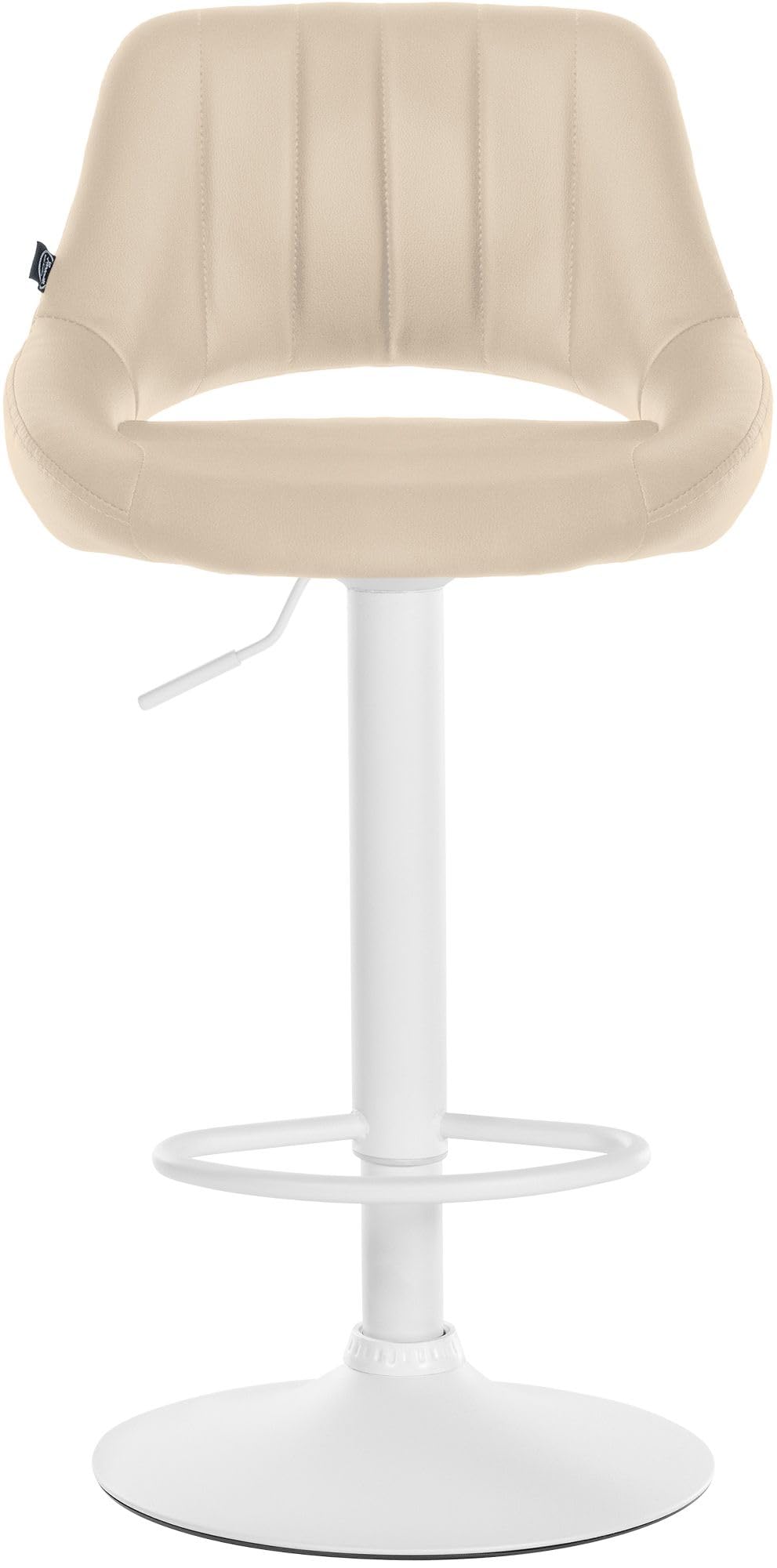 CLP Tabouret de Bar Milet reglable en Hauteur avec Dossier, Chaise de Bar rembourree en Similicuir, pivotante avec Structure en Metal | Couleur crème Couleur du Cadre Blanc