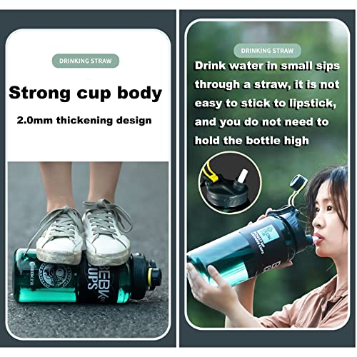 Drinkfles met rietje, 1,7 l, geschikt voor fitnessstudio, yoga, kantoor, camping en gezinsleven, lekvrij, grote waterfles zonder BPA met rietje voor fitnessstudio, waterfles - Image 5