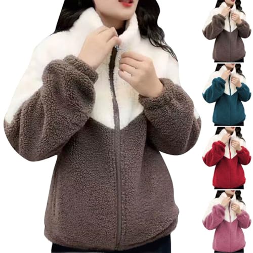 Fashion Sherpa Jackets for Women Warm Winter Coats Casual Zip Up Stand Collar Fleece Cashmere Jacket2