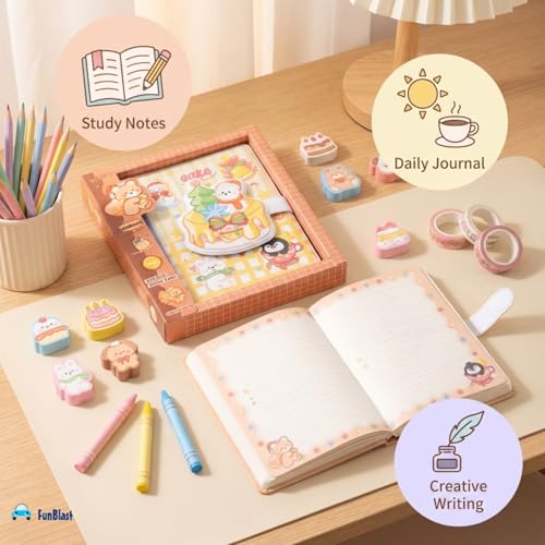 Image of FunBlast Diary for Girls - Christmas Kawaii Diary with Puffy Buckle Lock, Journal Diaries for Girls, Notepad for Students Stationary Items, Birthday Gifts (112 Sheets) (Cake)