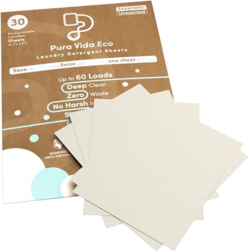 Miniatura 5 de Pura Vida Eco Laundry Detergent Sheets - Wash Clothes Without Liquid Soap, Free and Clear, Unscented, Safe for Sensitive Skin, Baby Clothing,