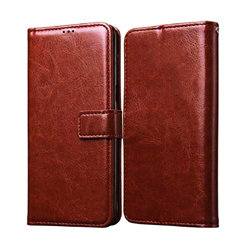 Image of Flip Cover Compatible with Tecno Spark Go (2020) | Premium Leather Finish | Inbuilt Pockets & Stand | Flip Cover Back Case for Tecno Spark Go (2020) (Brown)