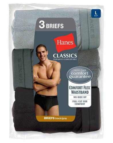 Hanes Classics Men's Briefs with Comfort Flex® Waistband 3-Pack Black/Grey, M-Black/Grey2