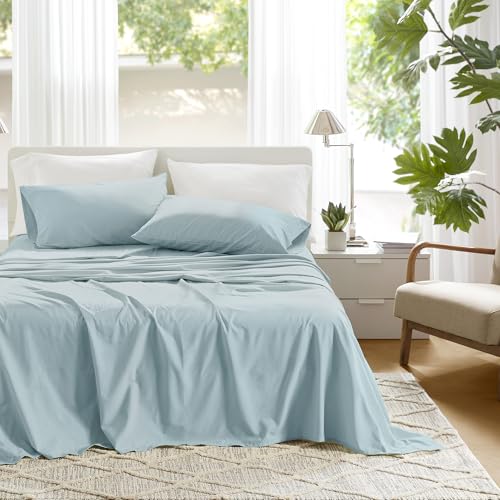 Image of Comfort Spaces 100% Cotton Percale Sheets Twin Sheet Set 3 Pcs, Light Blue