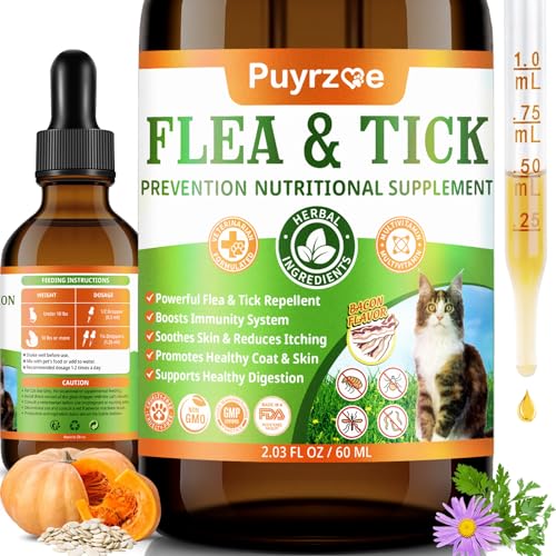 Puyrzoe Cat Flea Treatment, Natural Oral Flea and Tick Prevention for Cats Drops with Pumpkin Seed,...