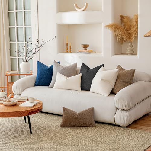 Image of a moment Pack of 2 Decorative Chenille Throw Pillow Covers with Twill Cushion Covers for Sofa Living Room Couch Bed 18x18 Inch Black