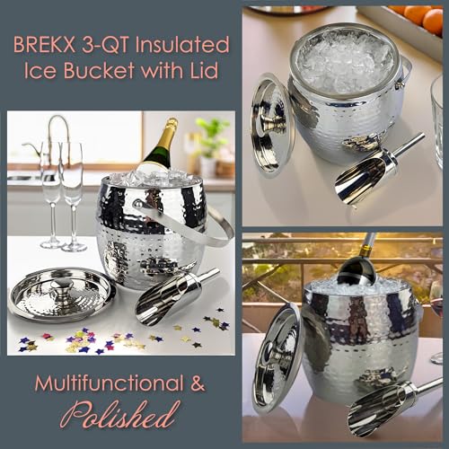 BREKX 3-QT Insulated Ice Buckets for Parties with Lid and Scoop - Iceberg Anchored Wine Chiller Champagne Bucket for Cocktail Bar, Metal Bucket with Lid, Non-Sweat - Image 5