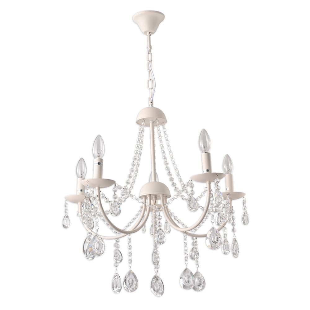 Tekled Ivory Elegant Cascade Waterfall Crystal Chandelier Ceiling Light | E14 Fitting | Modern Opulent Design Decorative Lighting | For Living Rooms Dining Halls Hallways | 5 Candle (Bulb Not Included)