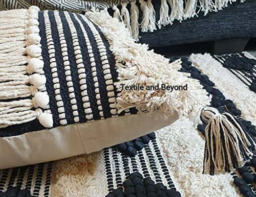 Image of Cushion - Boho Designer Handloom Cotton Throw Cushion Cover Set of 2, 16X16 inches, Sofa, Couch, Chair, Kitchen, Bedroom, Room, and Decorative Pillow Cases
