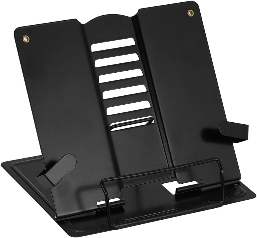 ZINLEY Desk Book Stand Document Holder Heavy Duty Metal Reading Stand Black for Book Magazine Menu iPad Music Score Speech Draft with 6 Adjustable Positions (Upgrade Edition)