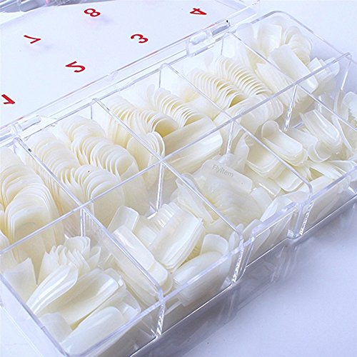 FlyItem 500 Pcs Full Cover with Case False Nail Art Tips Acrylic UV Gel Polish Fake Nails For Salon DIY Manicure Tools Makeup Cosmetic Kit (Natural)