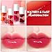 Lip Tint Korean Stain Set, 4 Colors Tinta Para Labios Waterproof Long Lasting Plumping Lip & Cheek Tint Moisturizing Non-sticky Easy Apply Mini Water Lipstick(Apple& Strawberry& Watermelon& Cherry)