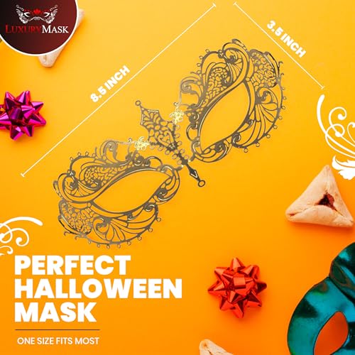 Image of Masquerade Mask for Women with Rhinestones - Elegant Metal Half Face Mask for Masquerade Parties, Mardi Gras, & Themed Events