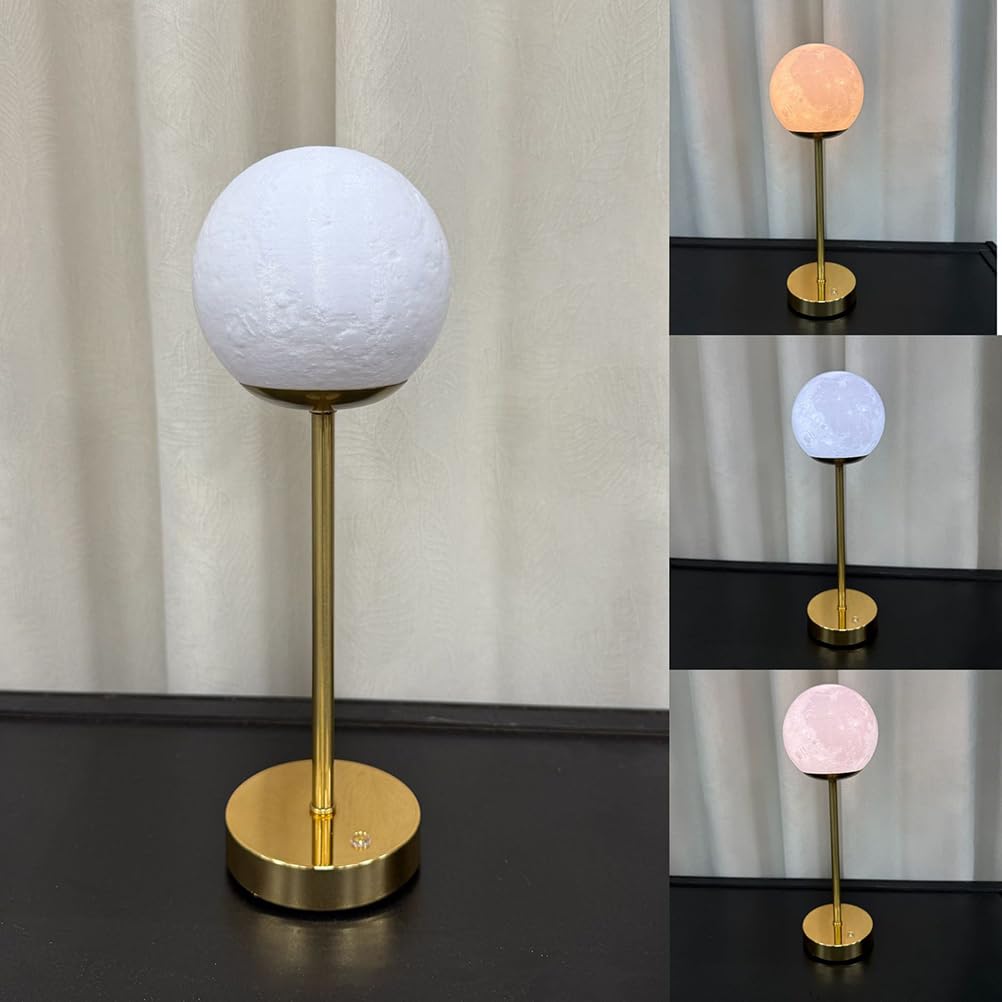 AoLa Akku Tischlampe Kabellose LED Mond Tischleuchte Dimmbar mit Touch Control Kugel Mond Lampe USB Aufladbar Batteriebetrieben Nachttischlampe Ohne Kabel Kinderzimmer Deko Nachtlicht Gold