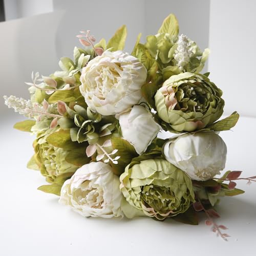 JOYHAZE 1 ramo de peonías artificiales de seda de 48,3 cm con cogollos para decoración de boda, hogar, fiesta, oficina, centros de mesa, arreglos florales para bricolaje (verde nuevo)