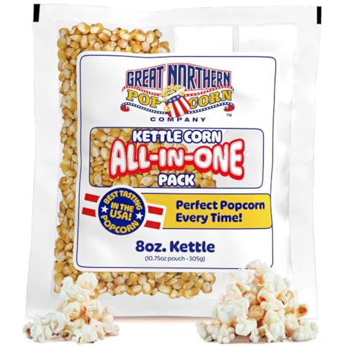 8oz Kettle Corn Machine Popcorn Packets - 24-Pack Pre-Measured All in One Popcorn Packs - Bulk Kernels, Sweet and Salty Flavor, and Oil by Great Northern Popcorn