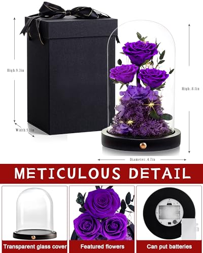 Flowers-Roses-Gifts-for-Mom-GrandmaForever-Preserved-Rose-in-Glass-Dome-Mothers-Day-Anniversary-Thanksging-Birthday-Real-Roses-Gifts-for-Wife-Women-Mother-in-LawPurple Flowers Roses Gifts for Mom GrandmaForever Preserved Rose in Glass Dome Mothers Day Anniversary Thanksging Birthday Real Roses Gifts for Wife Women Mother in LawPurple