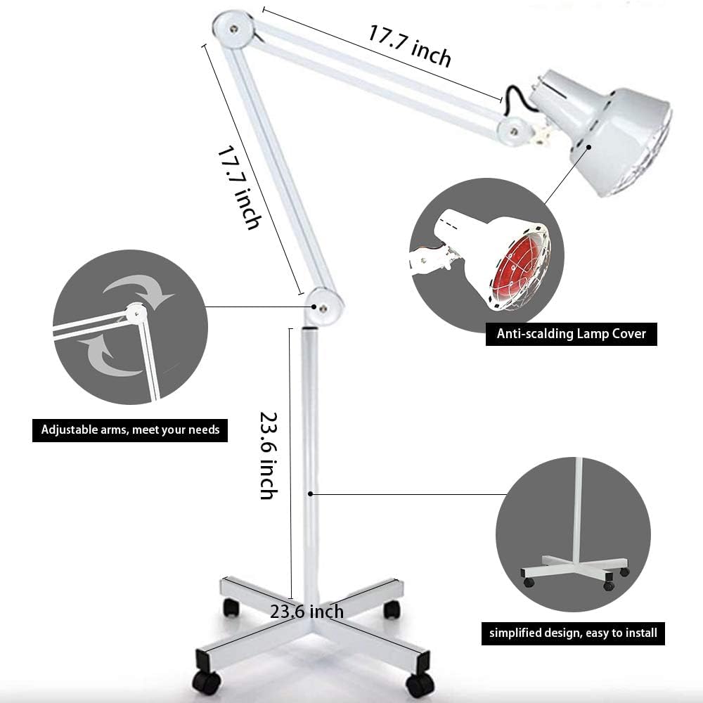 Lampada a infrarossi, 275 W, 220 V, a infrarossi, per la terapia di riscaldamento a luce rossa regolabile, con ruote