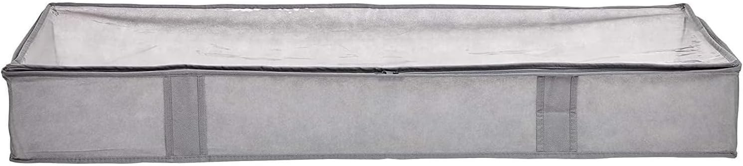 Under Bed Storage Containers,2 Pack Large Capacity Storage Bags with Reinforced Handles, Foldable Fabric Storage Bins with Clear Window 18 x 42 x 6 Inches,Gray