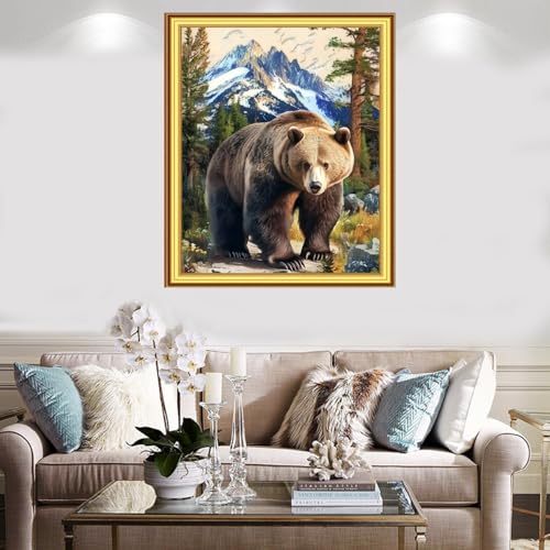 Image of Foxnyart Stamped Cross Stitch Kits Full Range of Embroidery Needlework Starter Kits for Beginners Adults 11CT Embroidery Patterns Art Crafts DIY Needlepoint Kit-Forest Bear 16x20 inchs