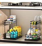 Zufudo 2 Pack Under Sink Organizers and Storage, 2 Tier Pull Out Cabinet Organizer, Metal Sliding...