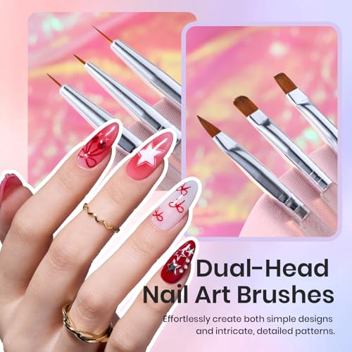 Image of Beetles Nail Art Brushes 31pcs with Case - Confetti Nail Art Pens Daul Ended Dotting Tools Striping Liner Brushes for 3D Flower Sculpting Tools Palette Holder DIY Home Salon Manicure Design Set