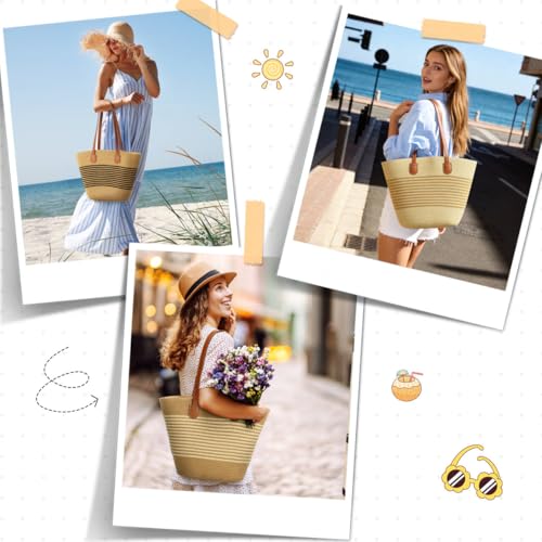 Image of Trifabricy Beach Bags for Women, Summer Beach Tote Straw Purse Shoulder Handbags Large Straw Beach Bag for Summer Travel